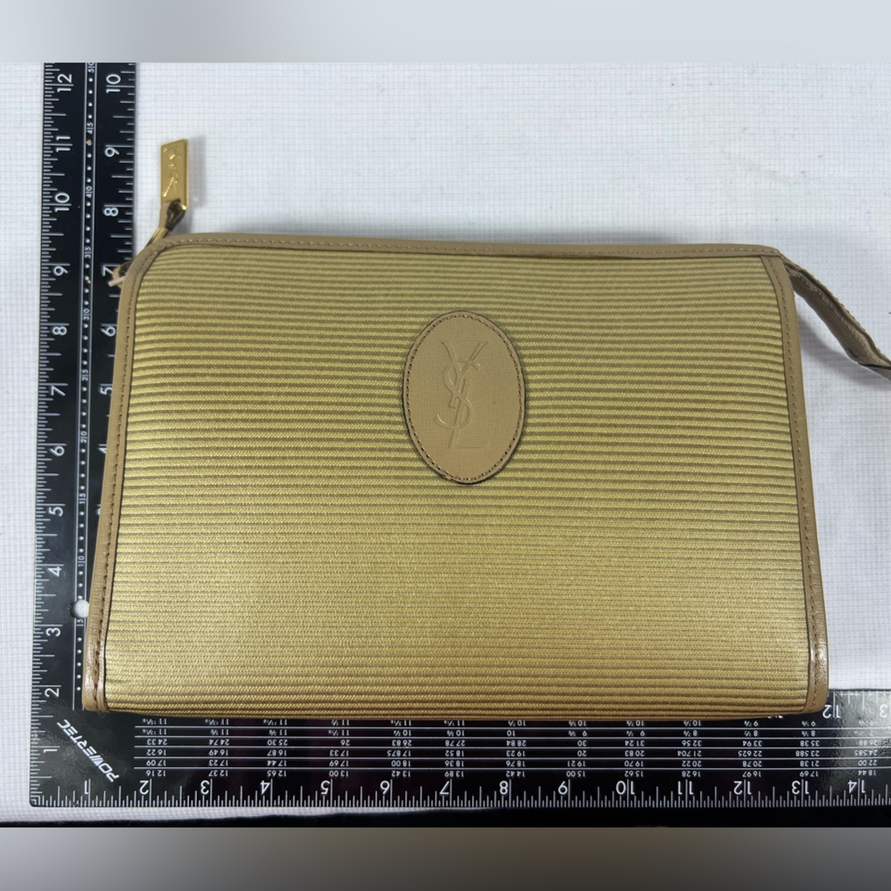 7034: Vintage Yves Saint Laurent YSL Ribbed Canvas Clutch Pouch - Picture 15 of 16